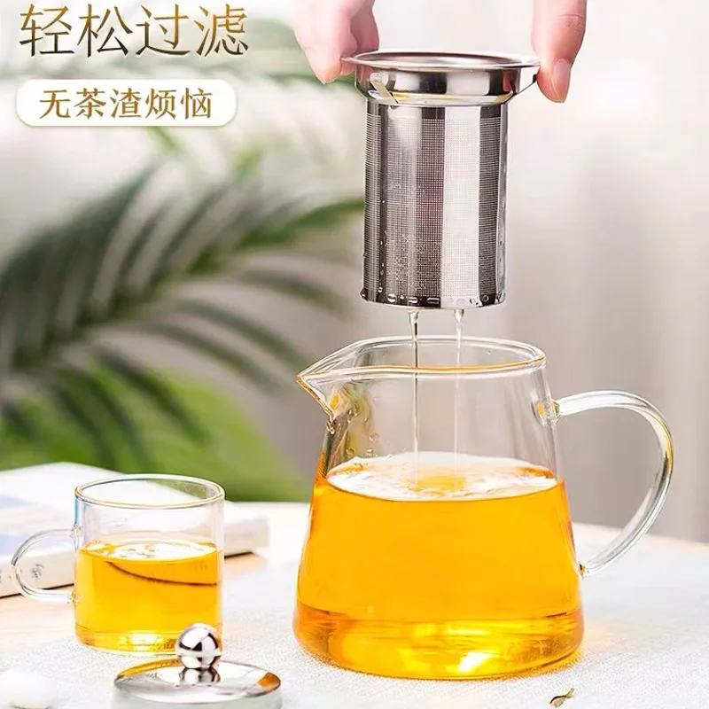 Upgrade Heat Resistant Glass Teapot with Stainless Steel Tea Strainer Infuser Flower Kettle Kung Fu Teaware Set Puer Oolong Pot