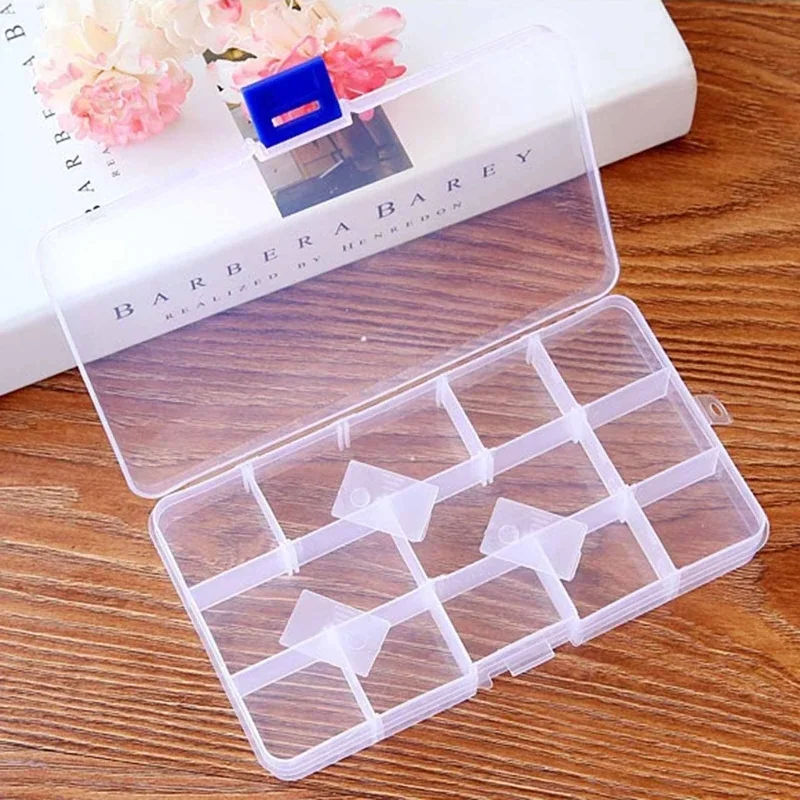 Portable Transparent Storage Box 10/15/24 Grids Plastic Clear Organizer with Cover Box for Jewelry Earrings Screw Nails Parts