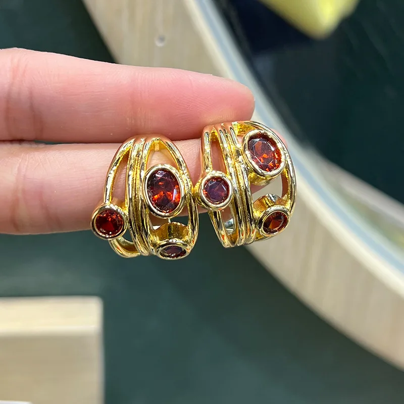 Spanish niche design copper-plated real gold with diamonds 24K exquisite Doudou niche design cross-border hot-selling earrings