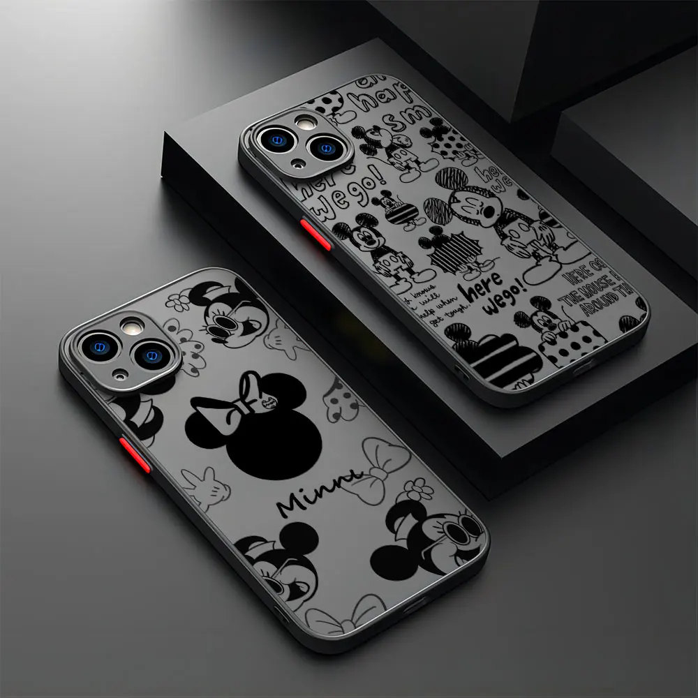 Black Mickey Minnie Mouse Hot Cute Phone Case For iPhone 15 14 13 12 11 Pro Max X XR XSMax 7 8 Plus Matte Transparent Back Cover