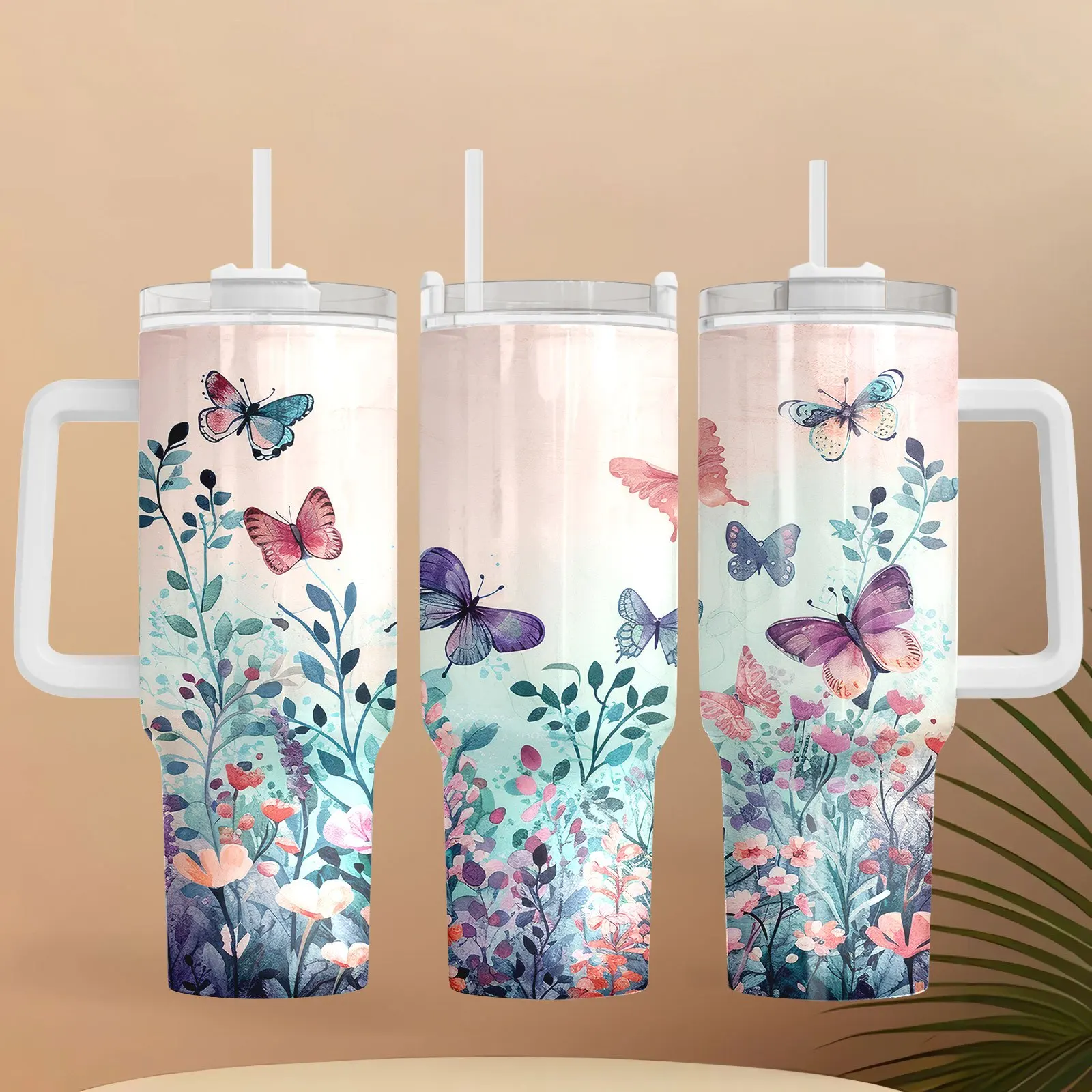 1 High-capacity 40oz Stainless Steel Insulated Bottle Cup with Straw, Lid, and Handle - Creative Floral and Butterfly Design Travel Mug for Hot and Cold Drinks, Ideal Gift for Family, Colleagues, Couples, Siblings, and Friends - Portable Vacuum Mug