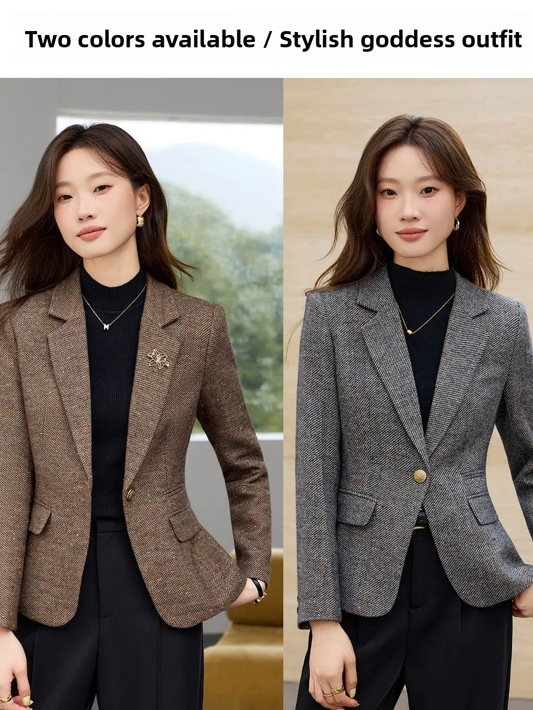 Women's Woolen Suit Jacket Short Style Autumn Winter New Arrival Fashionable Commute Friendly Polyester Blend Long Sleeve