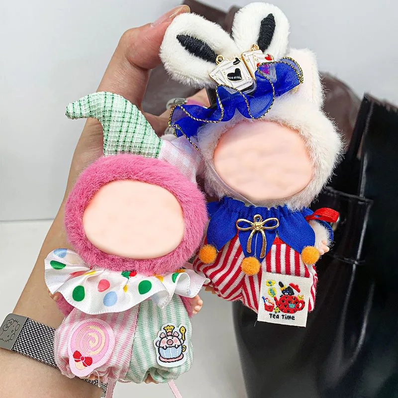 For Labubu 4.0 Doll Clothes Colored Ball Clown Outfit Accessories Mini Plush Set Trendy Outfit Plaid One-Piece Collar Clothing