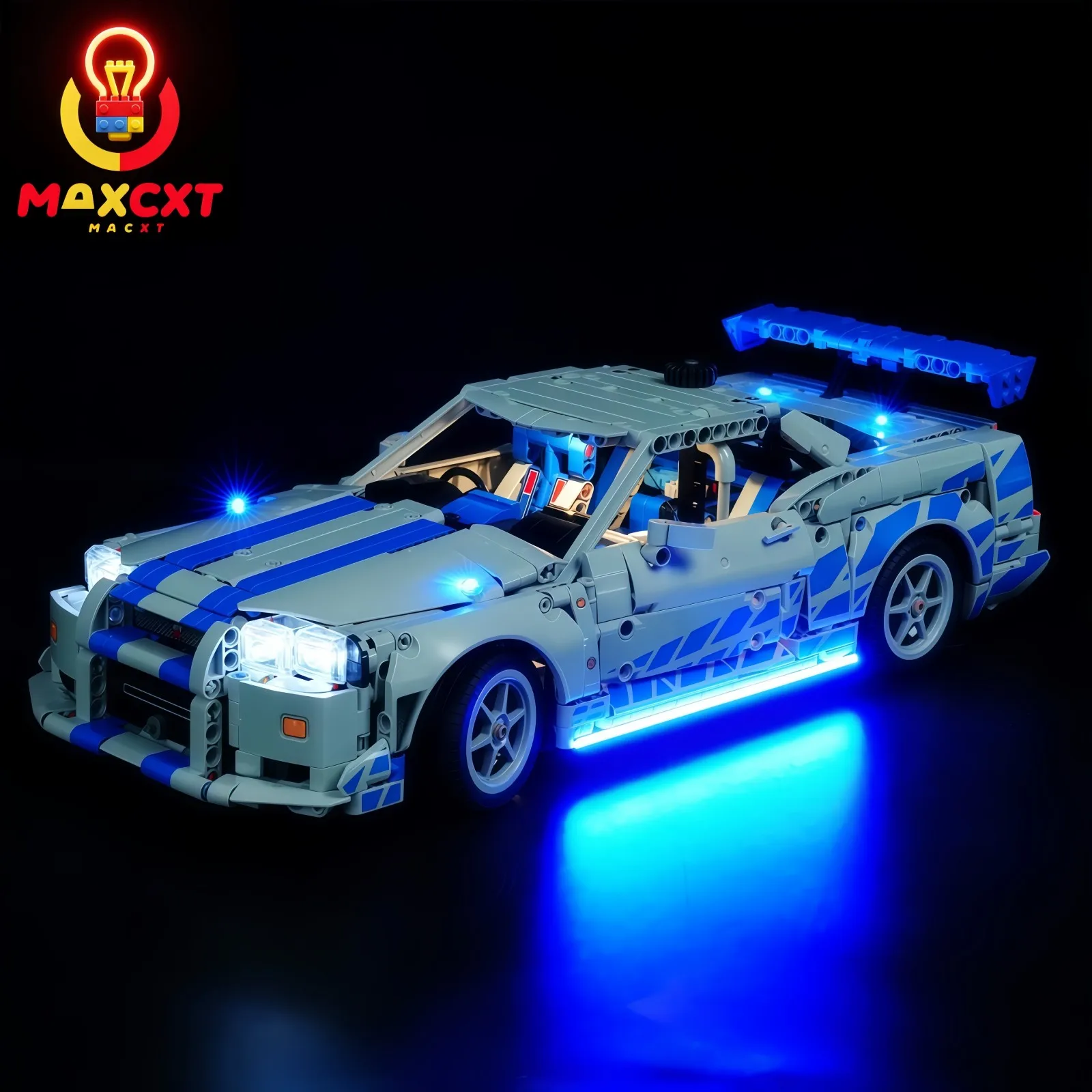 MAXCXT LED 라이트 레고 42210 2 패스트 앤 퓨리어스 닛산 스카이라인 GT-R (R34) 자동차 DIY 장식 램프 블록 포함 안됨
