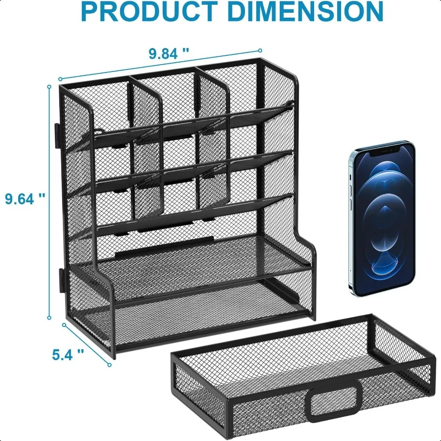 منظم مكتب شبكي أكبر مع درج حامل أقلام رصاص متعدد الوظائف، منظمات مكتب سهلة التجميع وملحقاتها للمكتب