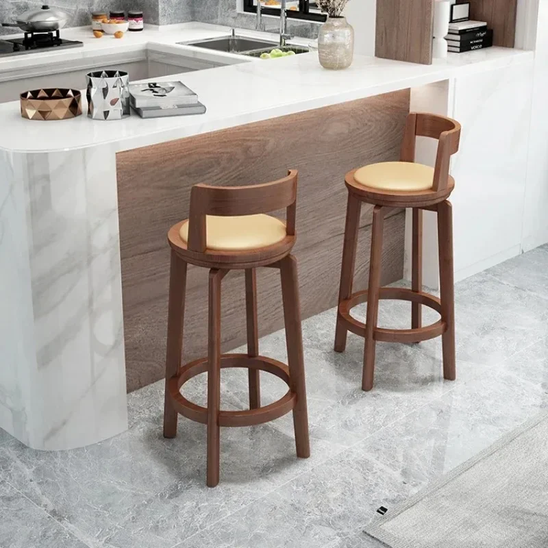 Swivel Modern Minimalist Solid Wood Bar Chair Nordic Backrest High Footed Stool Bar Table Chair Rotating Sillas Home Furniture