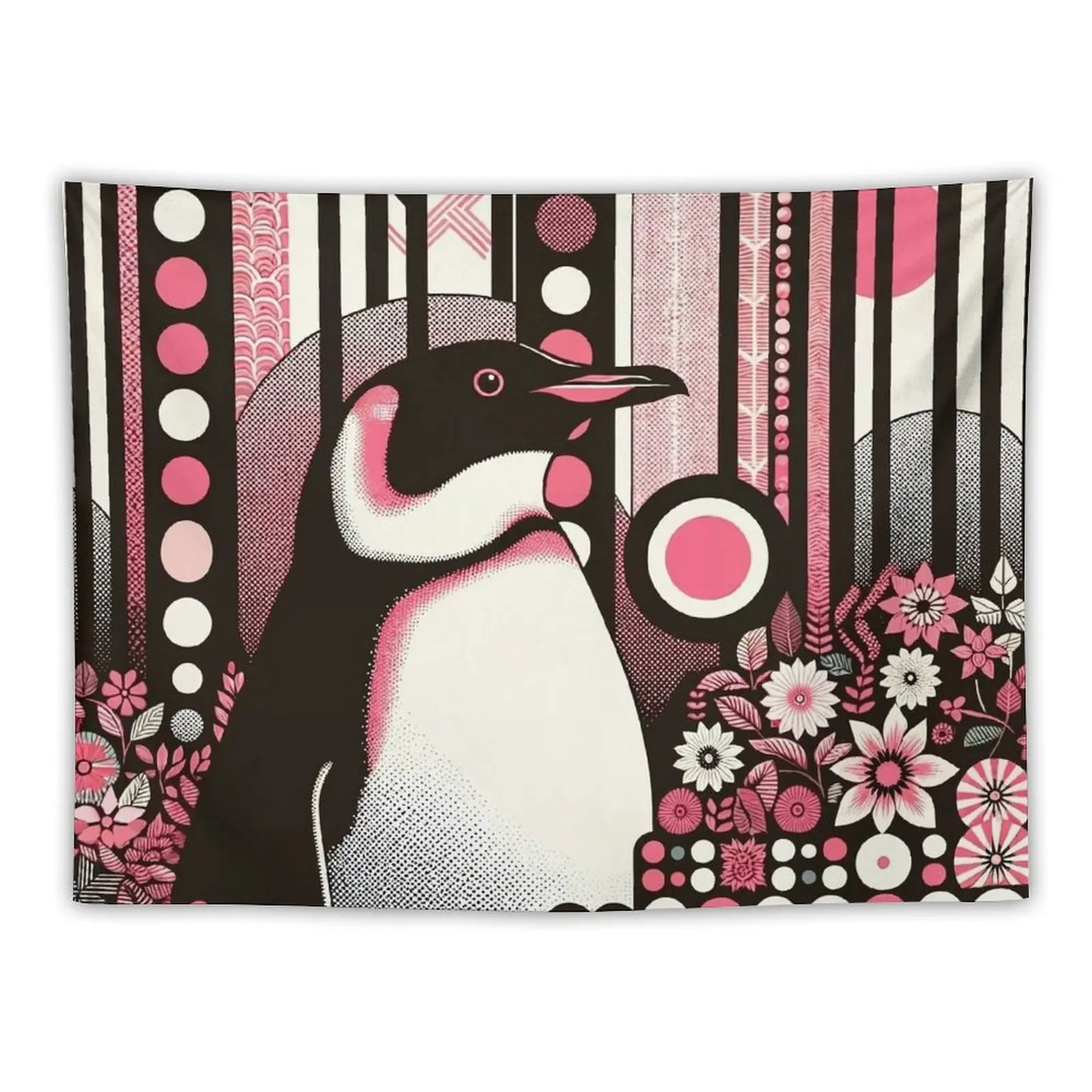 Cute Penguin In Pink Salmon Flower Forest Tapestry Decorations For Room Aesthetic Decoration Tapestry