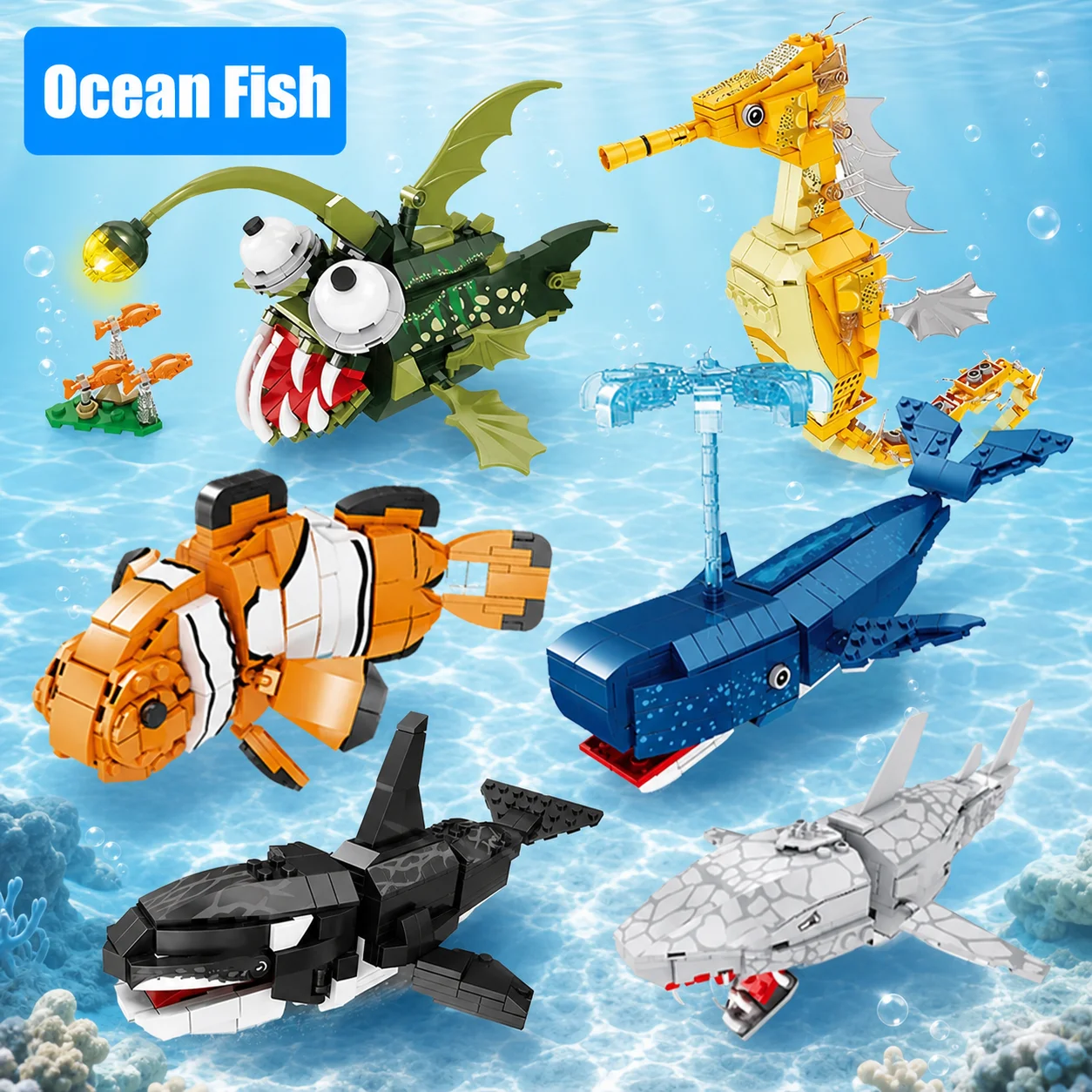 

Sea World Animal Building Blocks Seahorse Shark Whale Assembly Bricks Model Set Educational DIY Toys Holiday Gifts For Adults