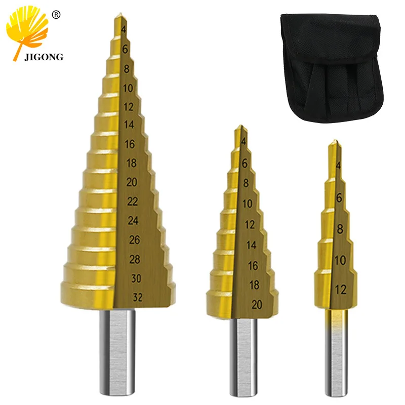 Multi-specification triangular shank step drill, pagoda drill bit, step drill hole reamer, drill pv board wooden cloth bag