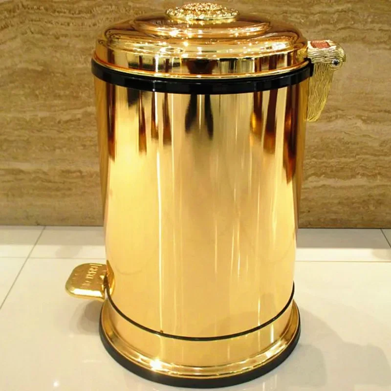 European Style Gold Plated with Floral Foot Pedal Waste Bins Trash Bingarbage Bin Home Application Home Decoration