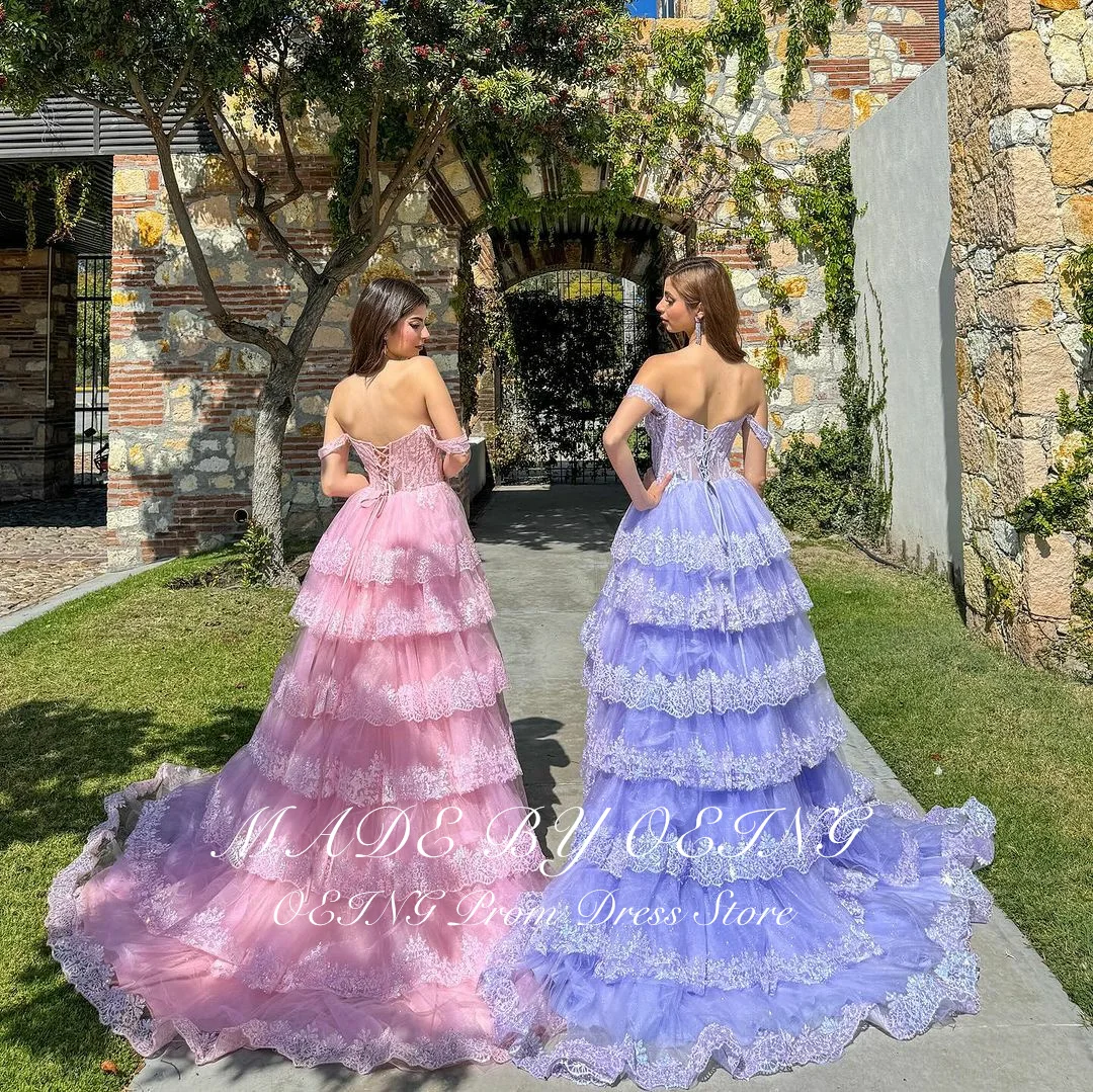 OEING Glitter Prom Dress Sexy Off The Shoulder Appliques Lace Side Slit Ladies Evening Dresses Formal Gown Vestidos De Fiesta