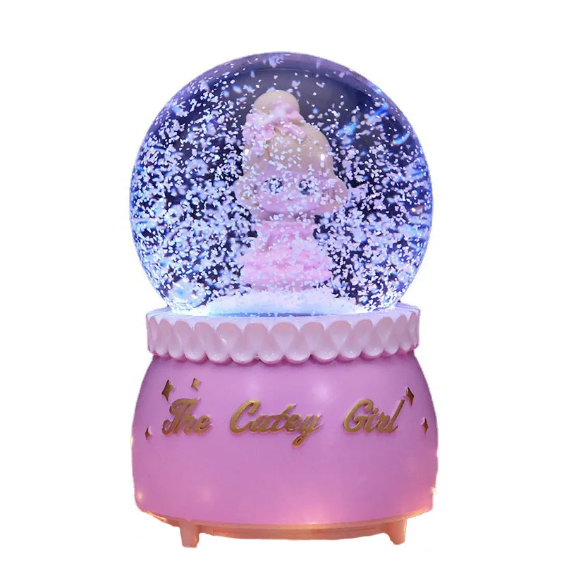 Cartoon Cute Girl Music Box Lolita Floating Snow Light Octave Box Decorative Resin Ornaments Valentine's Day Student Craft Gifts