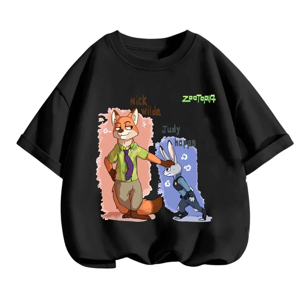 Nifty Zootopia Disney Inspired Summer T-Shirts for Kids Soft Hip-Hop Street Style Charming O-Neck Cartoon Simple Pattern Tops