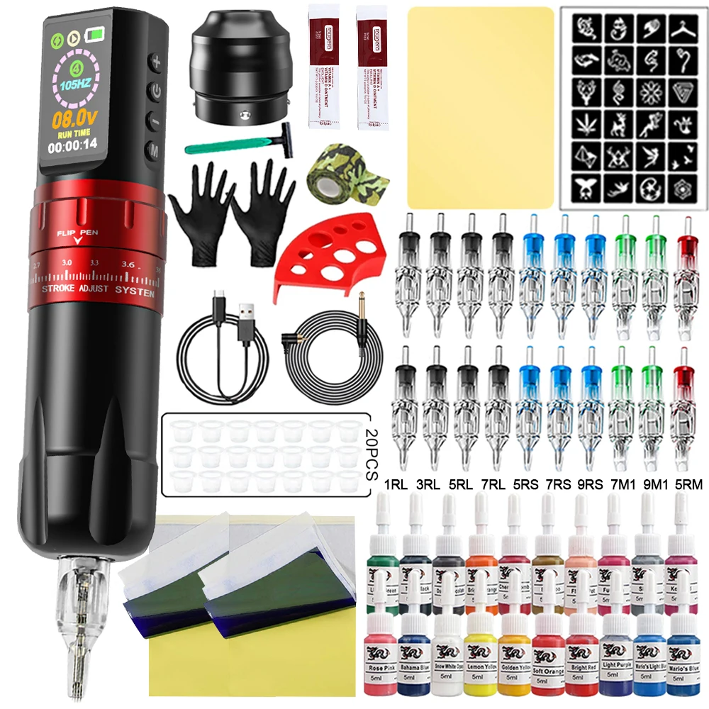 

Wireless Tattoo Machine Kit Rotary Tattoo Pen with Mixed Tattoo Cartridge Set for Tattoo Artist Complete Tattoo Beginner Kit