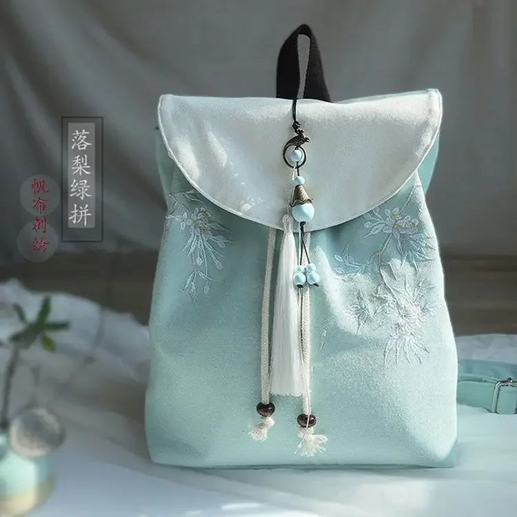 Crianças sacos de escola flor bordado estilo chinês saco lona mochila escolar feminina adolecente mochilas para estudantes