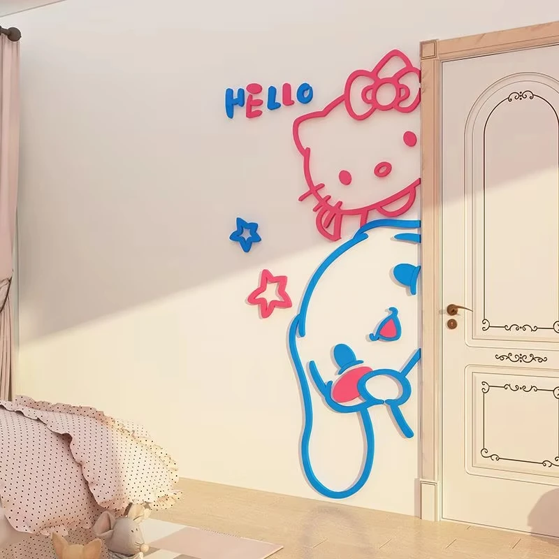 

Sanrio Cartoon Children's Room Decorate 3D Wall Stickers Bedroom Decorative Painting Sticker Acrylic Hello Kitty Gift Kawaii