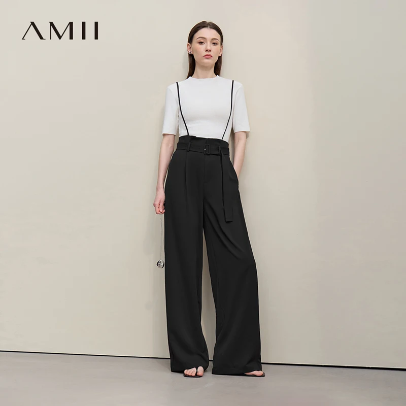 

Amii Women's Adjustable Strap Overalls 2026 Summer New Wide Leg Suspender Pants Casual Loose Long trousers for Women 12652012