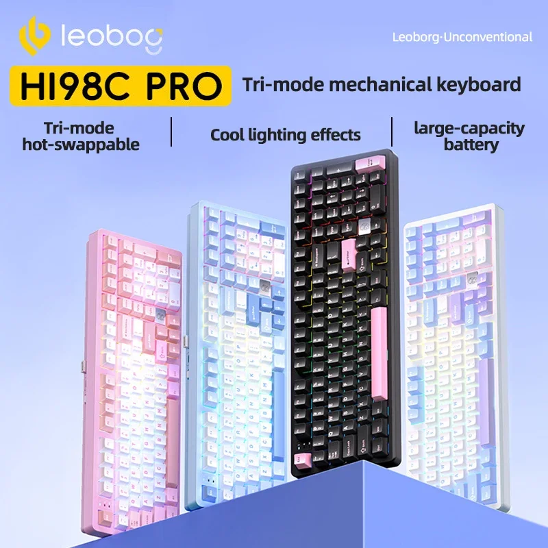 LEOBOG Hi98C Pro Aluminum Wireless Custom Mechanical Keyboard Kit 98% Layout 101 Keys BT 2.4G Wired RGB Hotswap Gaming Keyboard