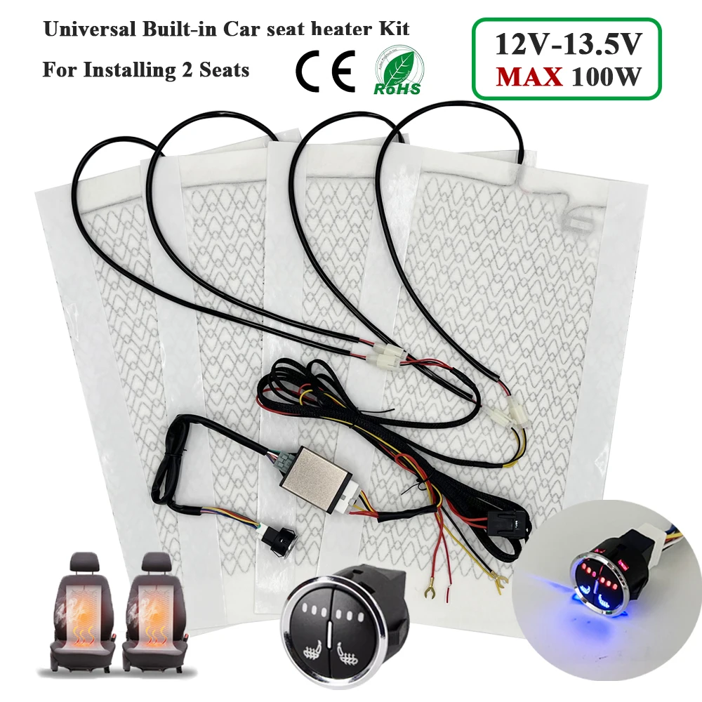 Universele Ingebouwde Autostoel Verwarming Kit Fit 2 Zetels 12 V 100 W Koolstofvezel Verwarming Pads met 3 Niveaus Schakelaar Systeem
