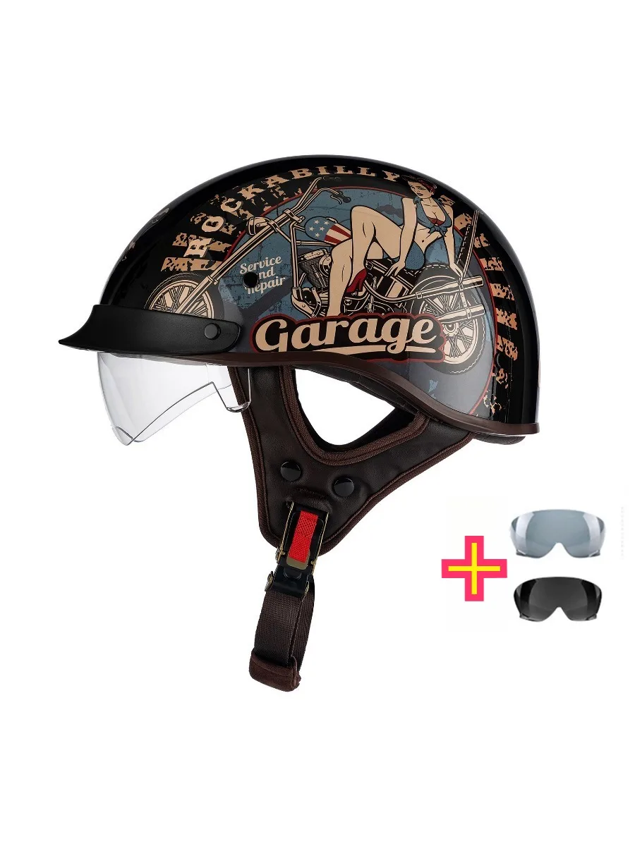 

Vintage Open Face Motorcycle Helmet with CCC Certification ABS Shell Built in Sun Visor Street Touring Helmet for All Seasons