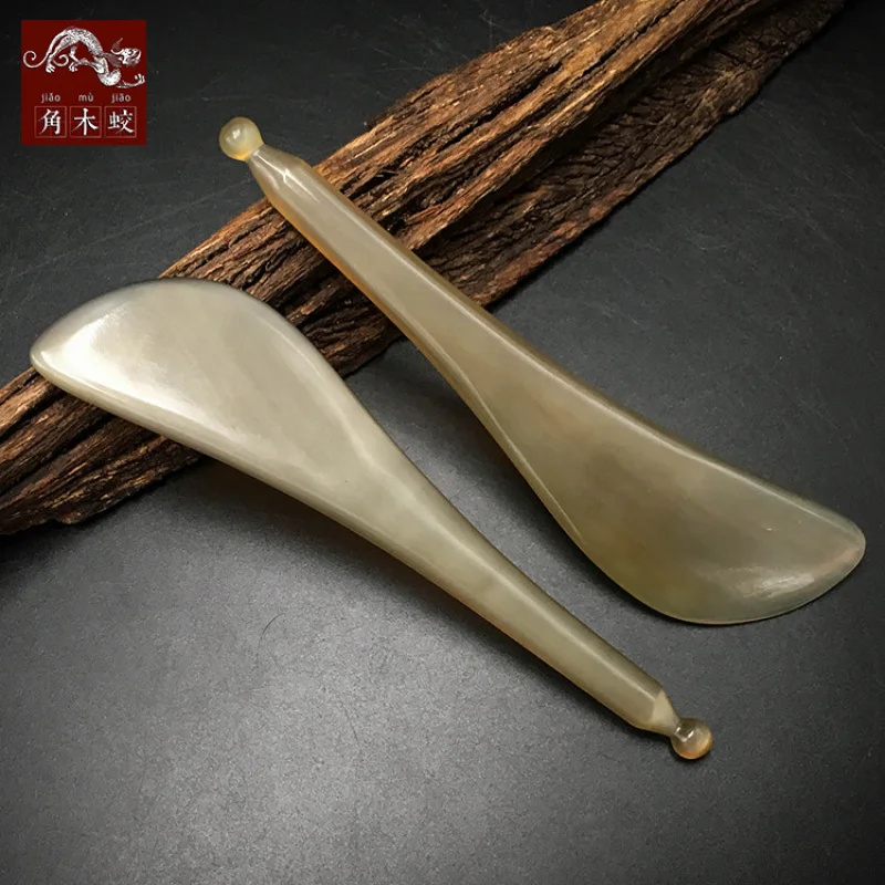 Hornwood Gouache White Yak Horn Eye Scraper, Knife-Shaped Acupoint Beauty Stick