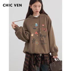 CHIC VEN Women Sweatshirts Loose New Streetwear Casual Hooded Printed Long Sleeved Female Fleece Top Autumn Winter 2024