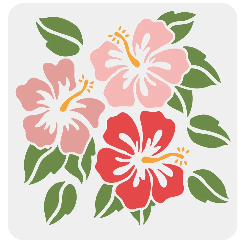 Hibiscu الزهور Stencil هاواي زهرة Stencil قابلة لإعادة الاستخدام مربع ورقة النبات قابل للغسل DIY بها بنفسك قالب Stencil Drawing على أرضية خشبية
