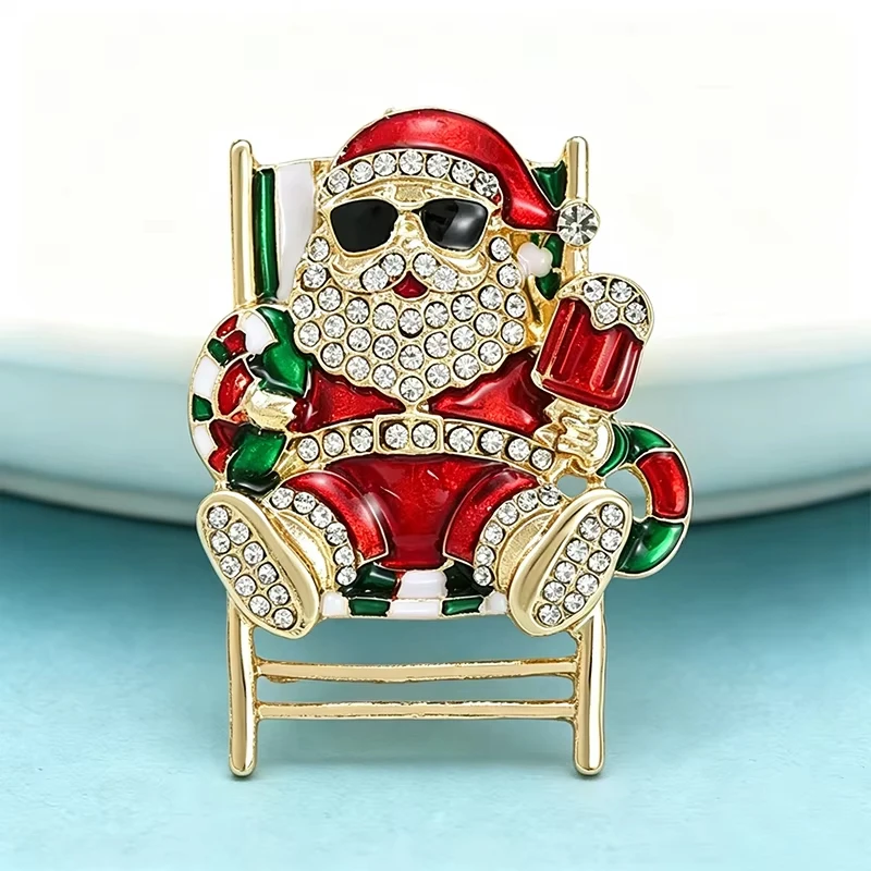 FTCY Cool Christmas Father Brooches For Unisex Rhinestone Enamel Santa Claus Pin Christmas Party Brooch Gifts
