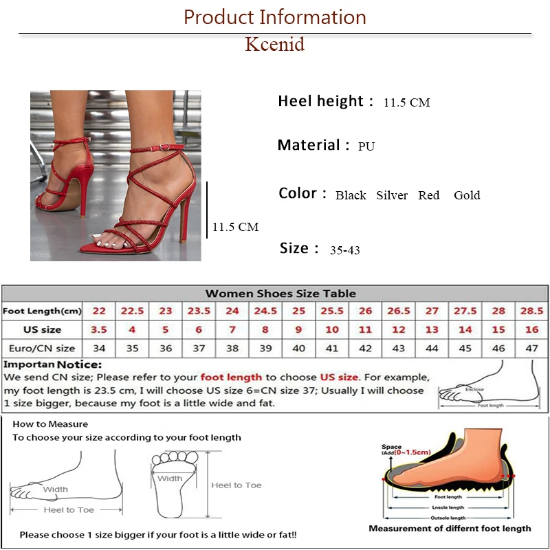 Kcenid Summer Crystal Rhinestone Street Style Pointed Toe Ankle Strap Sandals For Women Narrow Band High Heel Sexy Wedding Shoes