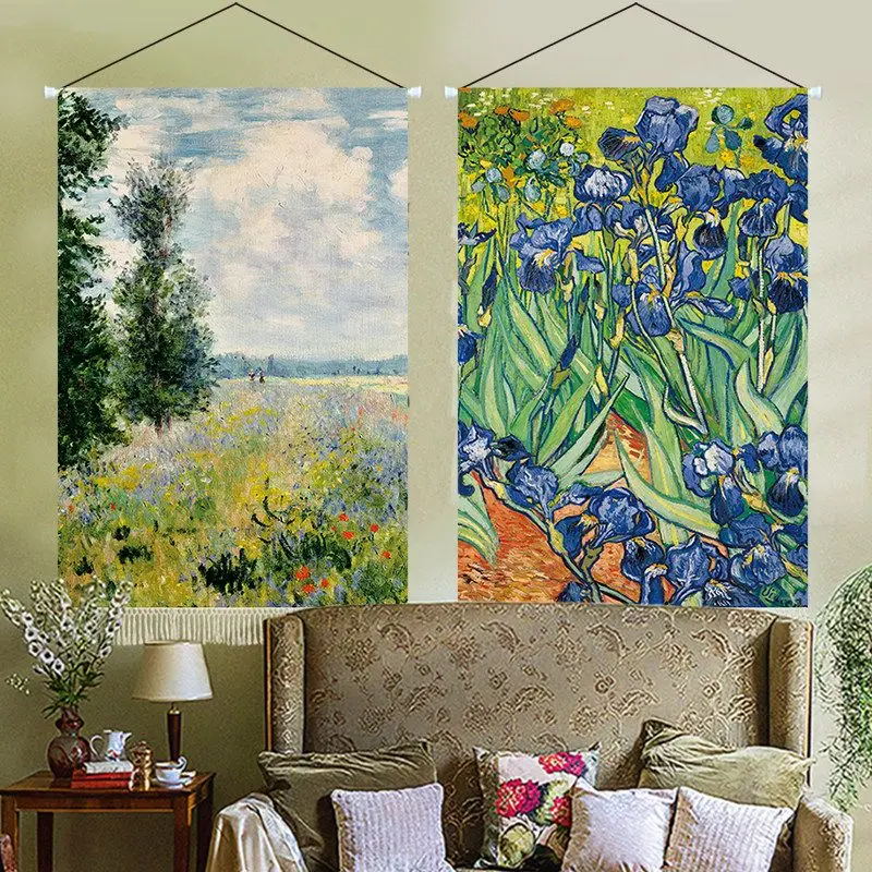 VIKAMA Starry Night Tapestry Classic Impressionist Oil Painting Art Wall Hanging Living Room Bedroom Home Decor