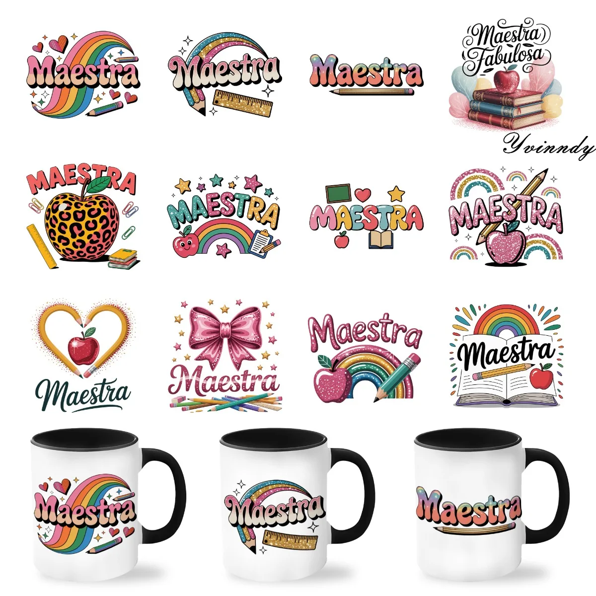 12Pcs/Set Spanish Teacher DIY Glass Jar Packaging Stickers UV DTF High Self-Adhesive Transfer Paper  Decorating Cups And Bottles