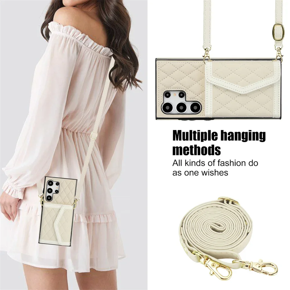 

RFID Blocking Card Holder PU Leather Cover For Samsung Galaxy S24 Ultra S23 S21 S20 FE S22 Plus +Note 20 Crossbody Wallet Case
