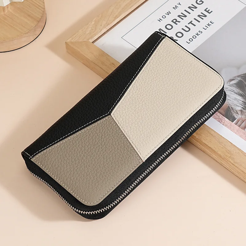 

Women's Long Zipper Wallet Fashion Durable Clutch Bag Simple Splicing Design Literary Hundred Purse Fashionable Wallets