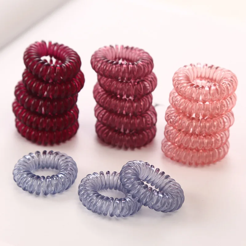 5pcs/lot Women Hair Rope Elastic Hair Spiral Hairbands Silicone Ties Accessories Telephone Wire Line For Hair