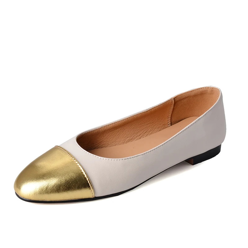 Petite Feet Ladies Ballet Flats Split Leather Fashion Splicing Sheepskin Round Toe Flat Shoes Oversize Casual Shoes Plus Size