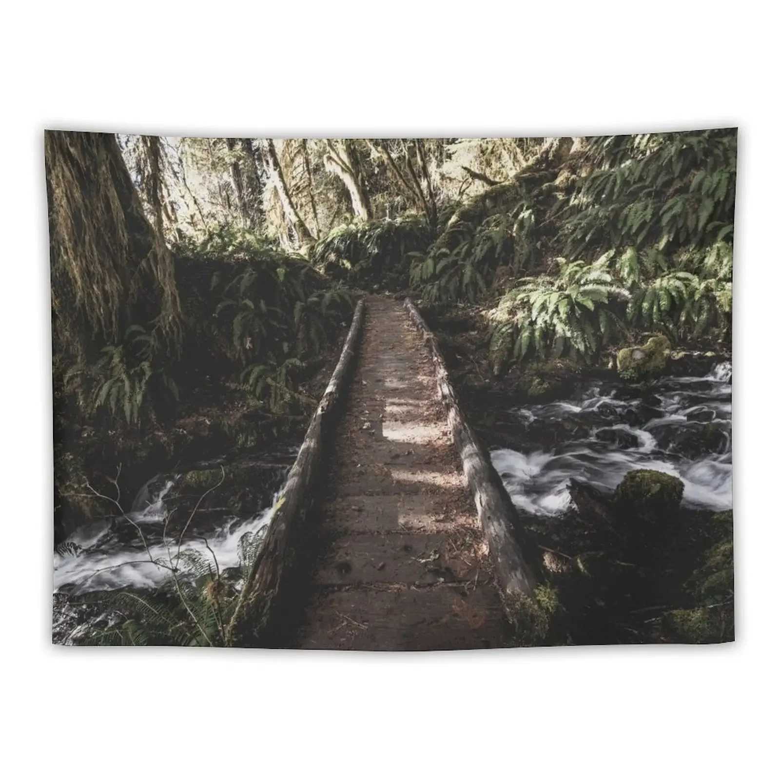 

Rainforest River Bridge - Pacific Northwest Woods Tapestry Room Decorating Aesthetic Home Supplies Tapestry