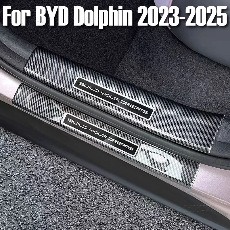 

For BYD Dolphin 2023 2024 2025 Car Accessories Door Sill Scuff Cover ABS Carbon Fiber Pattern Threshold Strip Protective Sticker