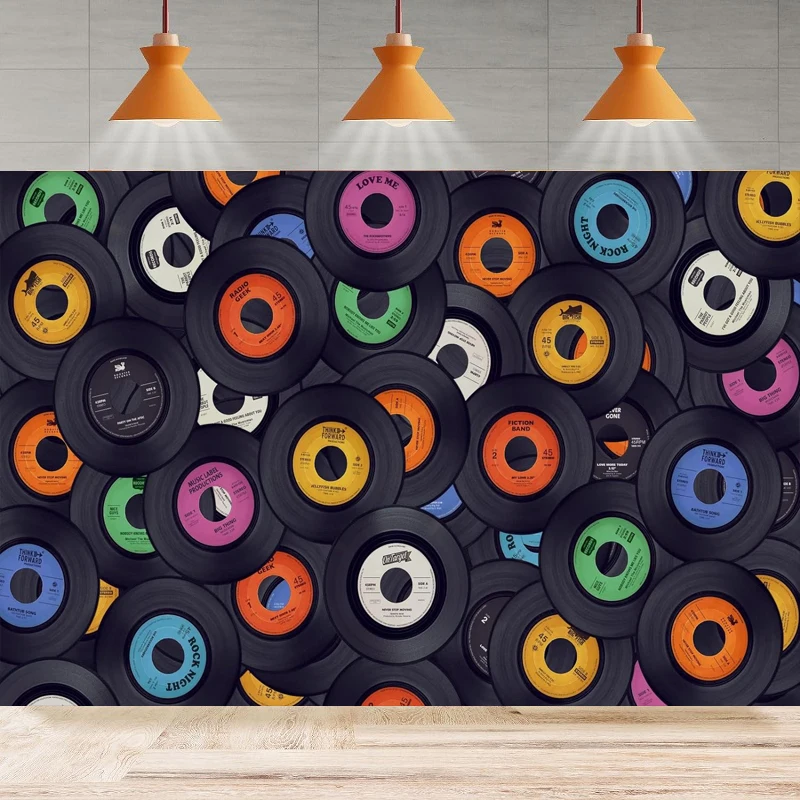 

Retro Music Records Photography Backdrop 1950s Rock Roll Vinyl Record Disco Dance Concert Party Musical Background Decoration