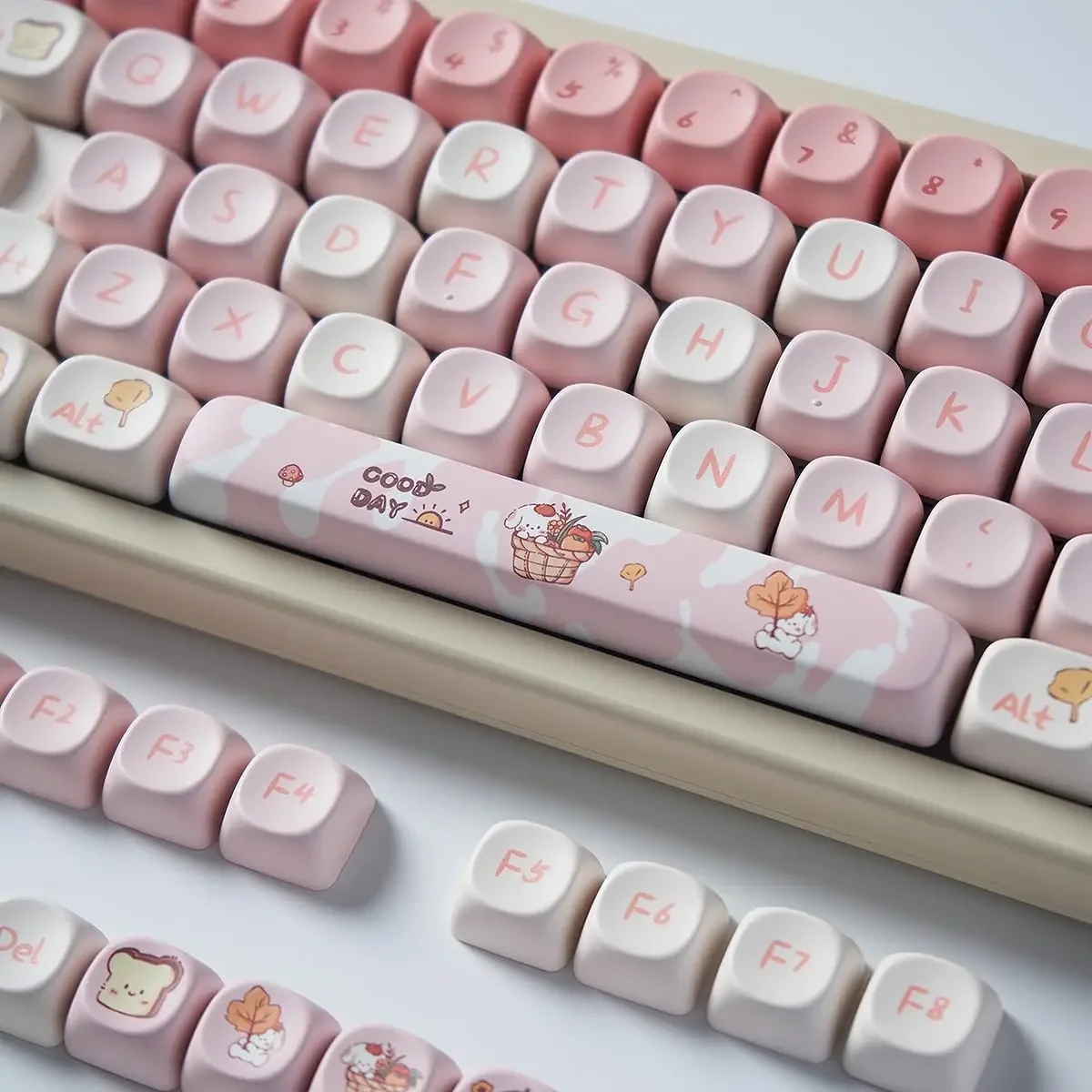 

ZONGJI PBT розовые колпачки для клавиш, набор милых колпачков MOA, 142 клавиши, колпачки для клавиш с сублимационной краской на заказ для 60% 65% 70% 75% 100% C