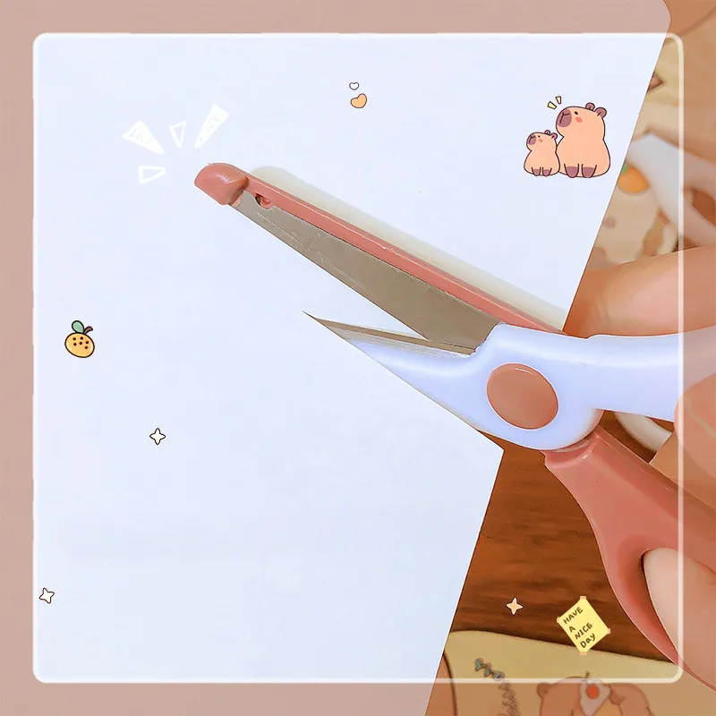 1pcs Cute Capybara Children's Scissors Elastic Safety Small Scissors Kindergarten Effortless Hand Scissors