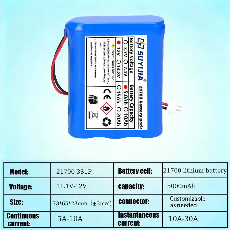 3S1P 21700 12V 5000mAh Li-ion Battery Pack 11.1V for CCTV Camera & Backup Power