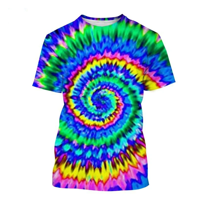 New Gradient Color Tie-dye Pattern Printing 3D T Shirt Men and Women Spiral Circle T Unisex Fashion O Neck Casual Women T-shirt