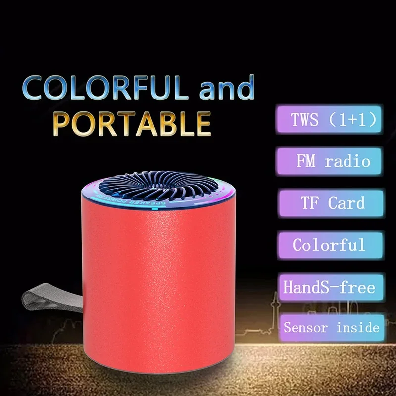 Aluminum Alloy Metal Small Steel Cannon Colorful Light Card Insertion Swing Song TWS Caixa De Som Bluetooth Speaker Sound Box