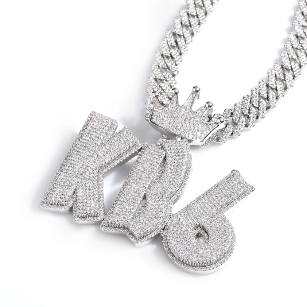 

Custom Crown Letters Pendant Personal Hiphop Necklace Full Paved 5A+ CZ Cubic Zirconia Street Style Jewelry Rapper Rock Bling