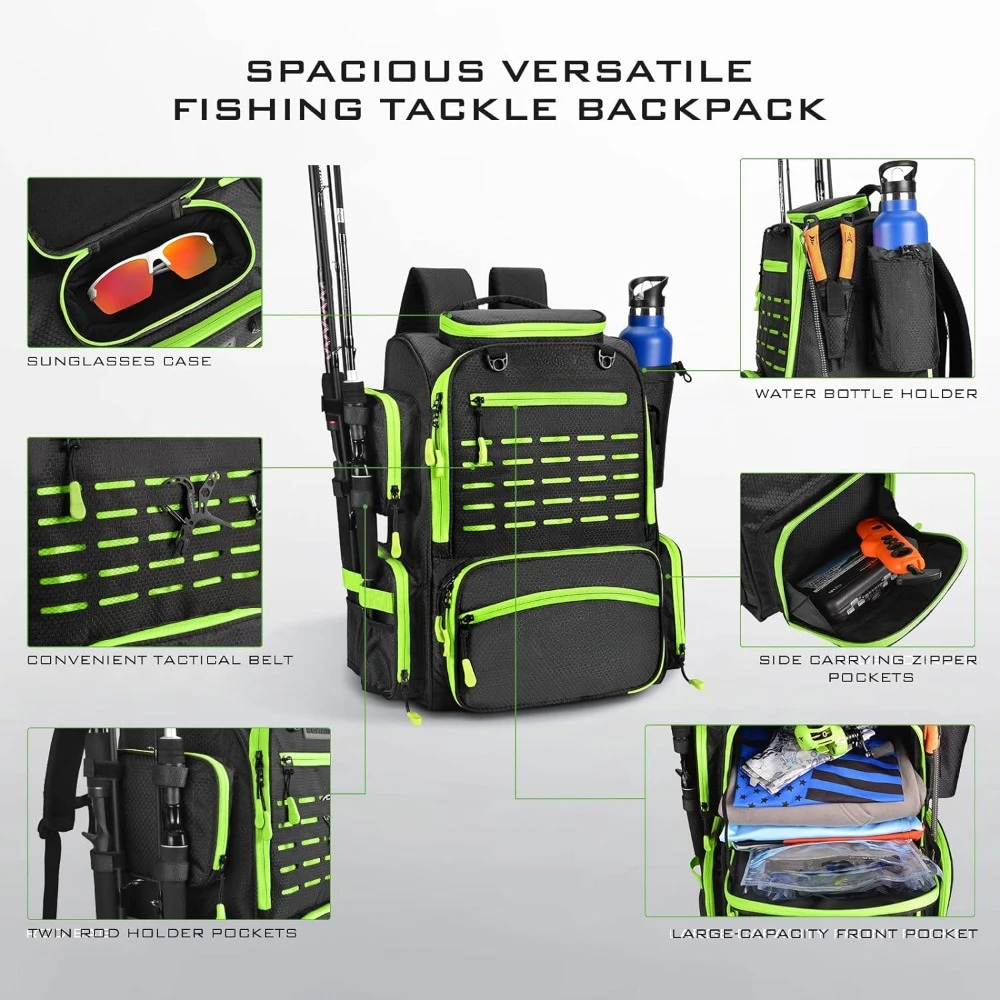 Imagem -03 - Bait Boss-pesca Tackle Mochila com Rod Holders Tackle Boxes Rain Cover Grande Armazenamento para Equipamento de Pesca Sport Bolsa Bags 43l