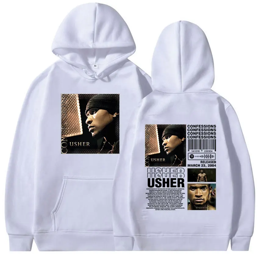 Rapper Usher Graphic Print Hoodie Men's Retro Fashion Pullover Sweatshirt Y2k Unisex Casual Oversized Hoodies Hip Hop Streetwear