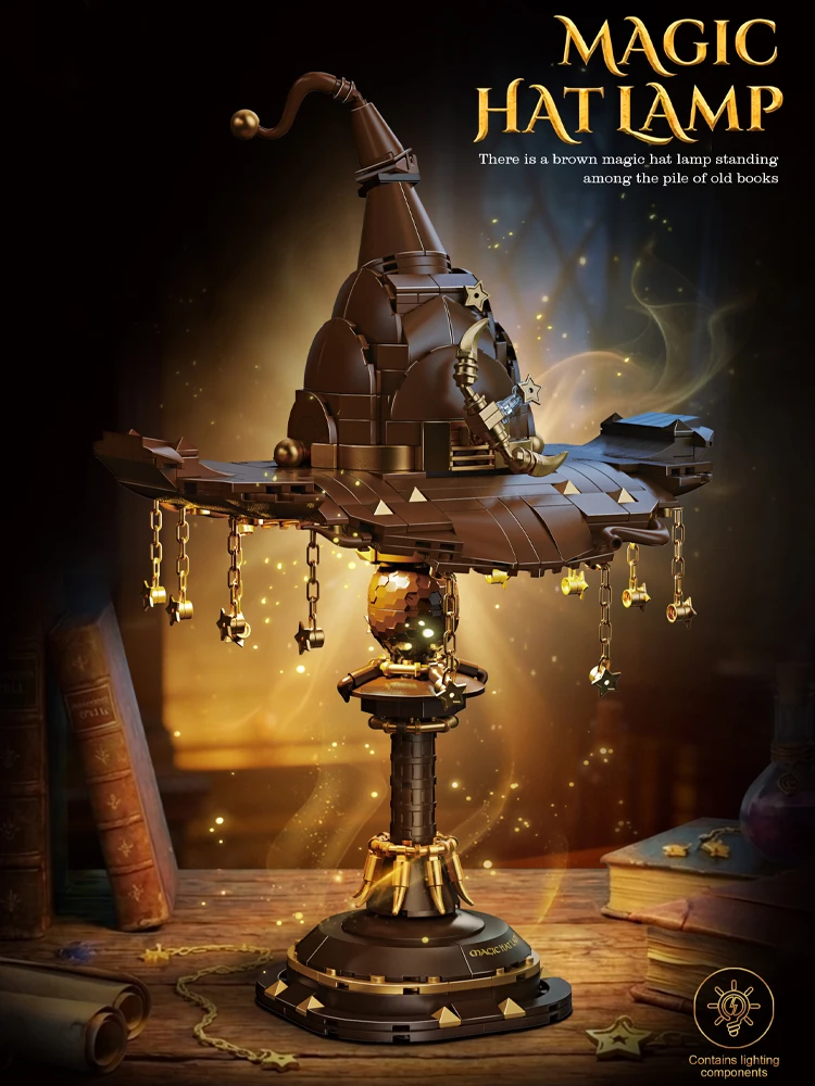 Magische Hoed Lamp Bouwspeelgoed Fantasie MOC Bricks Model Creatieve Blokken Speelgoed voor Kinderen Volwassenen Cadeaus Kamerdecoratie Met Licht 698 st. - afbeelding 2
