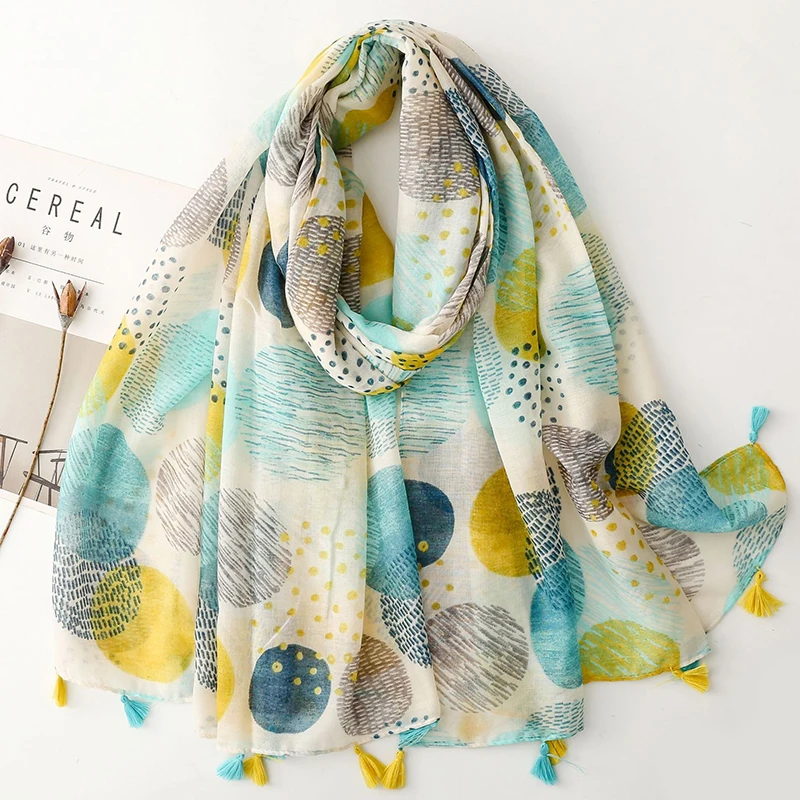 

Luxury Women Scarf Summer Beach Shawl Cotton Linen Feeling Dot Designer Tassel Pashmina Muslim Hijab Wrap Lady Viscose Scarf