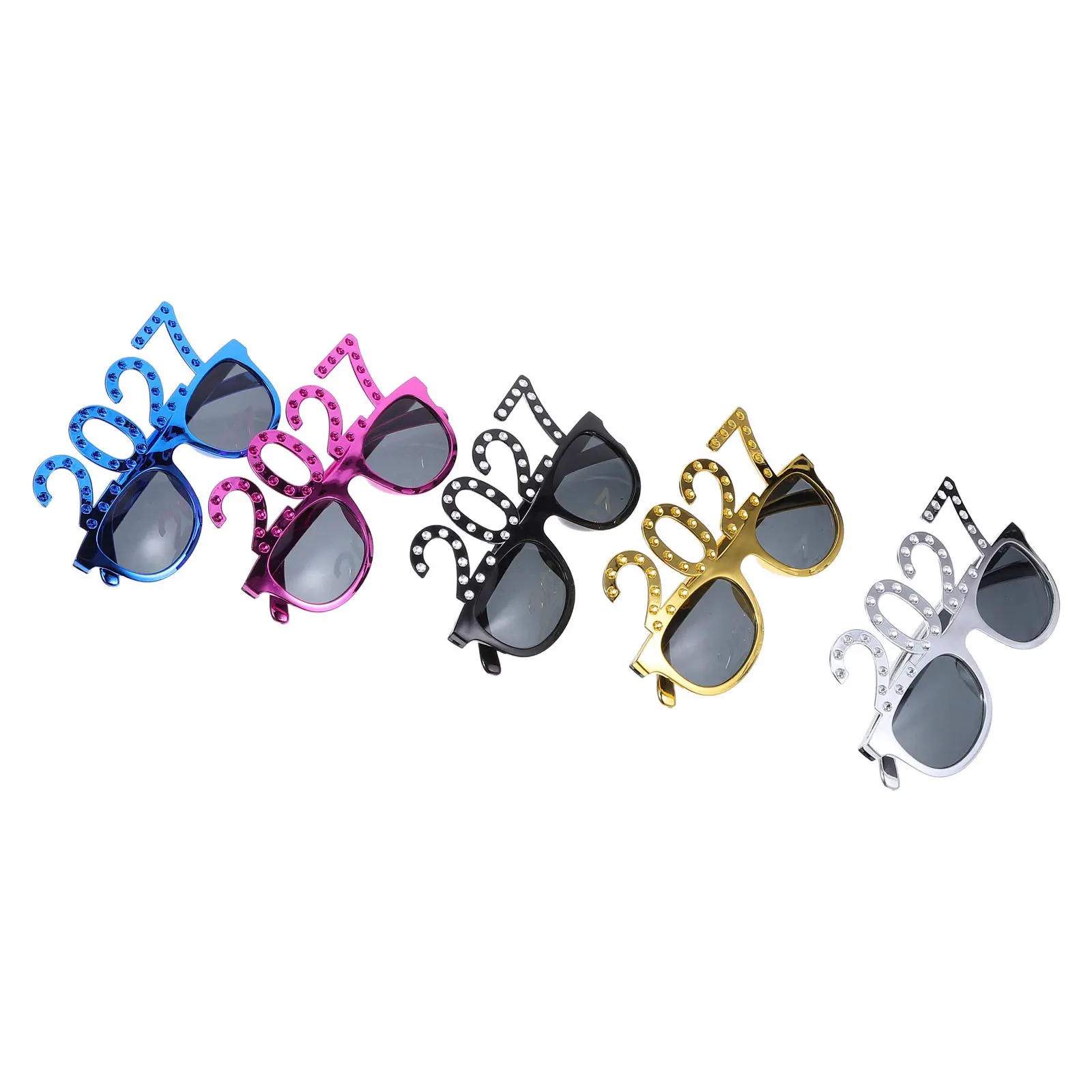 5Pcs 2027 New Year Glasses Novelty Rhinestone Sunglasses Party Eyewear Holiday Photo Booth Props Celebration Accessories