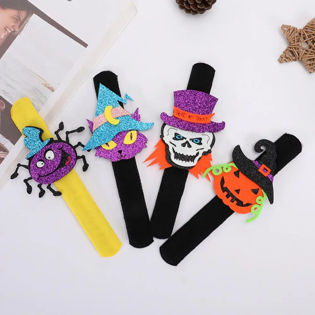Cartoon Bands Glitter Slap Bracelets Halloween Glitter Felt Slap Bracelets Cartoon Pumpkin Skull Cat Spider Bands Fun for Kids